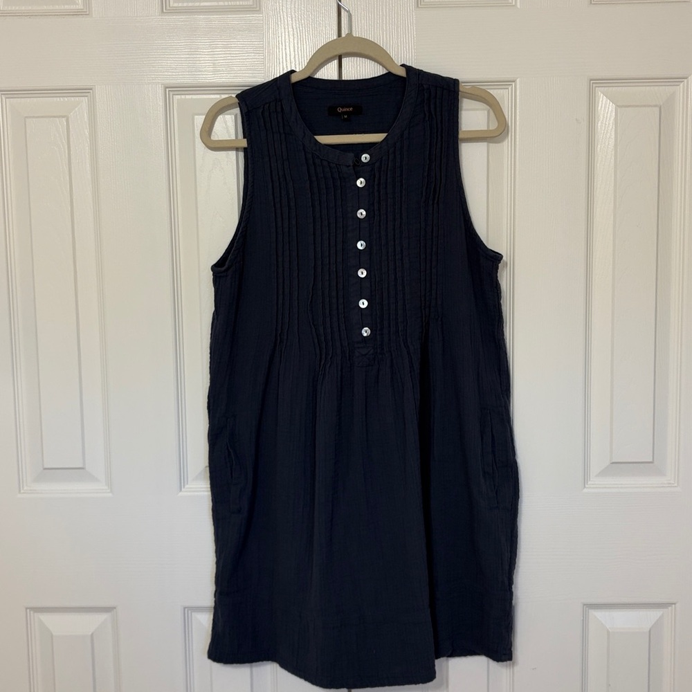 NWOT Quince Navy Blue Organic Cotton Sleeveless Dress M - Picture 2 of 11